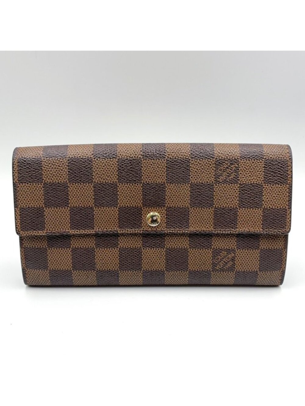 Louis Vuitton Portefeuille Sarah Damier Ebene Leather Brown Bifold Wallet Gold